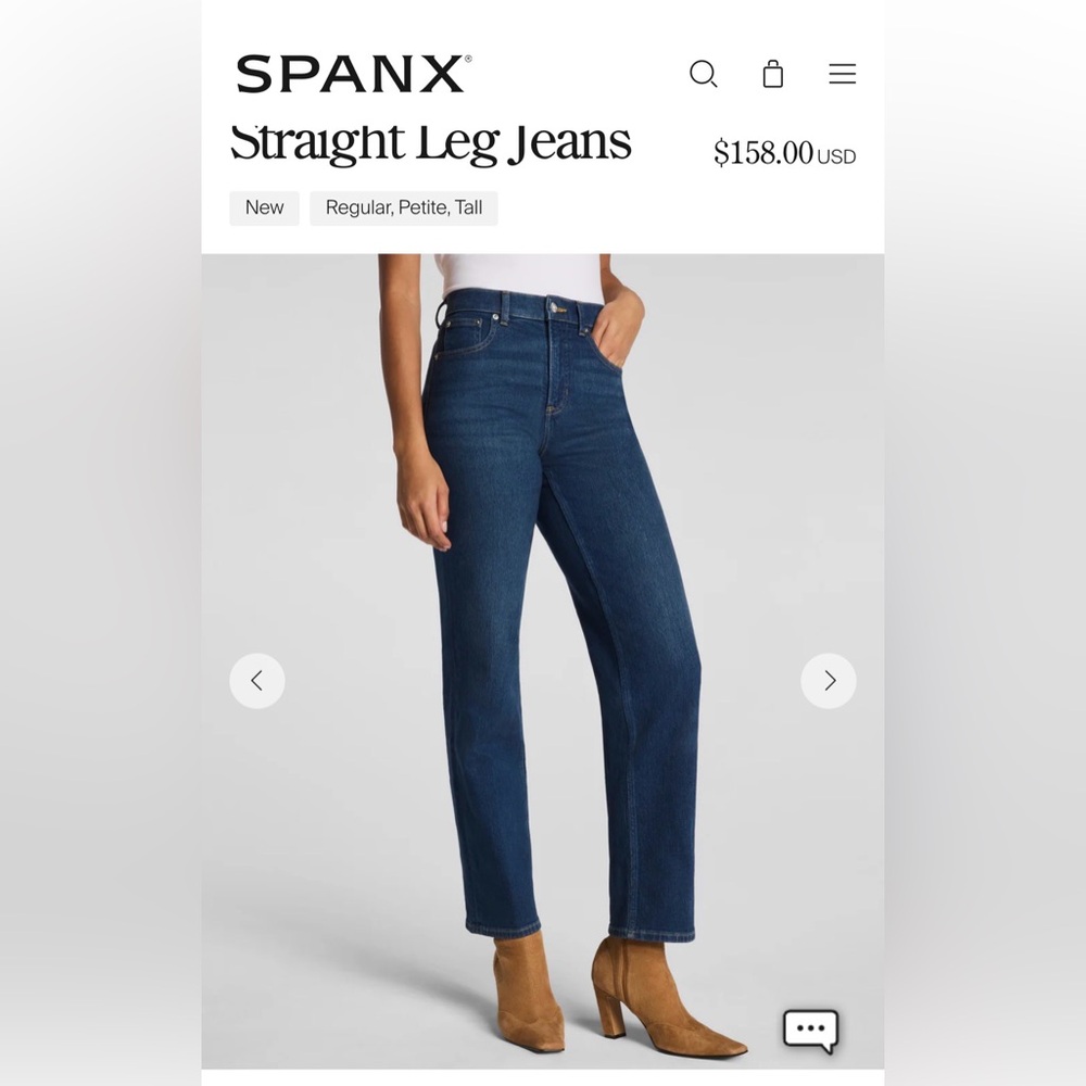 SPANX Straight Leg Jeans Size 10 High Rise Stretch Shaping Denim Medium Wash